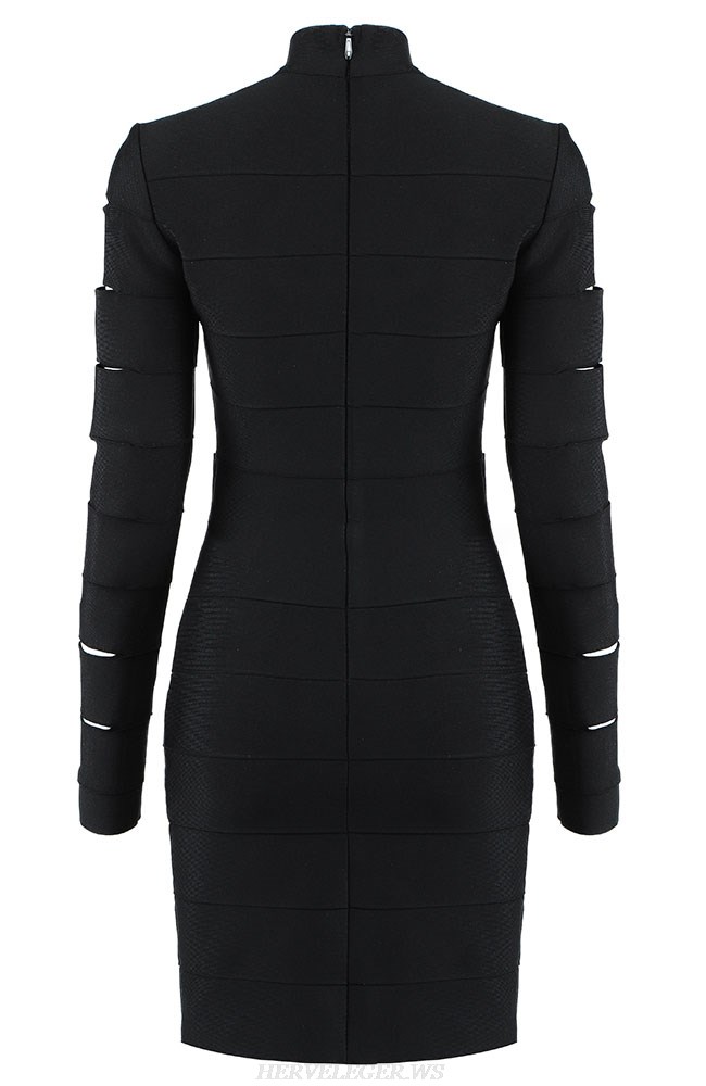 Herve Leger Black Long Sleeve Multi Dress