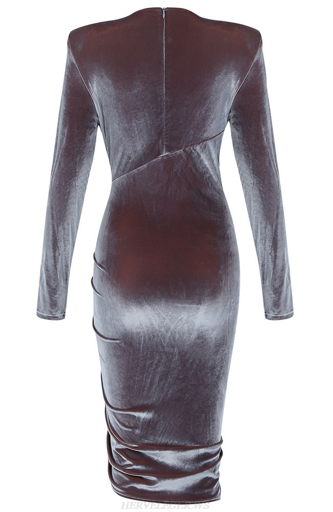 Herve Leger Long Sleeve Ruched Velvet Dress