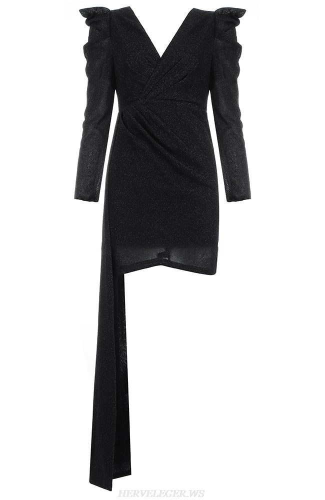 Herve Leger Black Long Sleeve Sparkly Dress