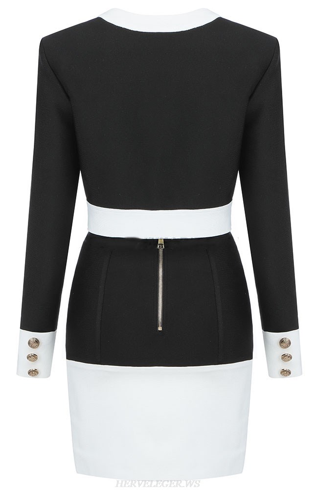 Herve Leger Black White Long Sleeve Two Piece Dress