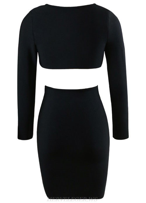 Herve Leger Black Long Sleeve Zipper Dress