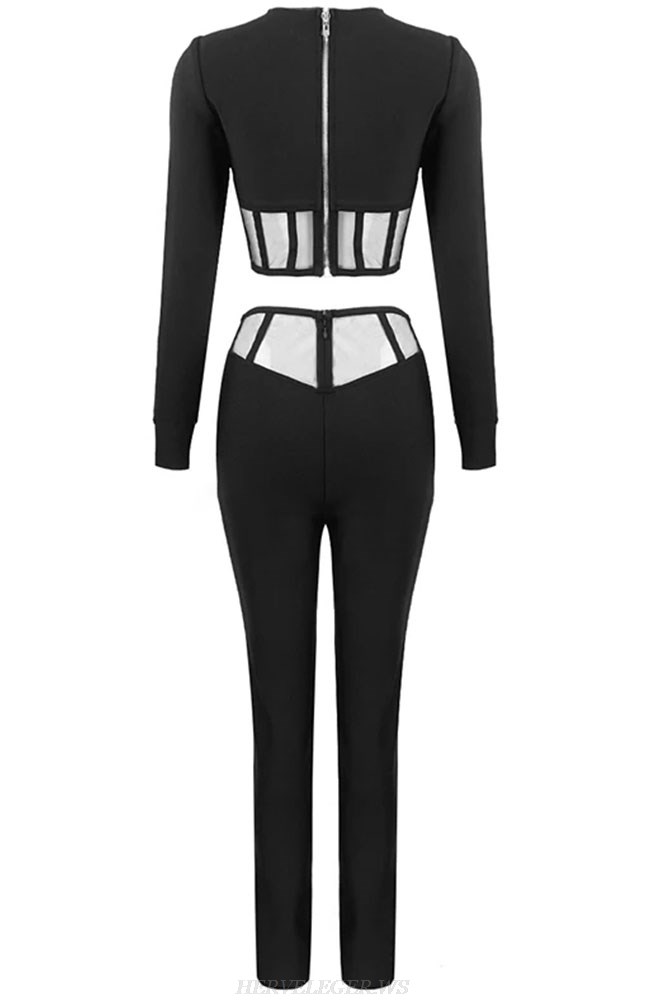 Herve Leger Black Mesh Insert Two Piece Jumpsuit 