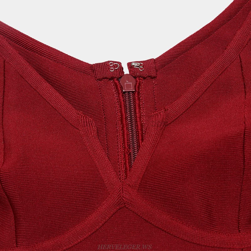 Herve Leger Burgundy Puff Sleeve Bustier Dress