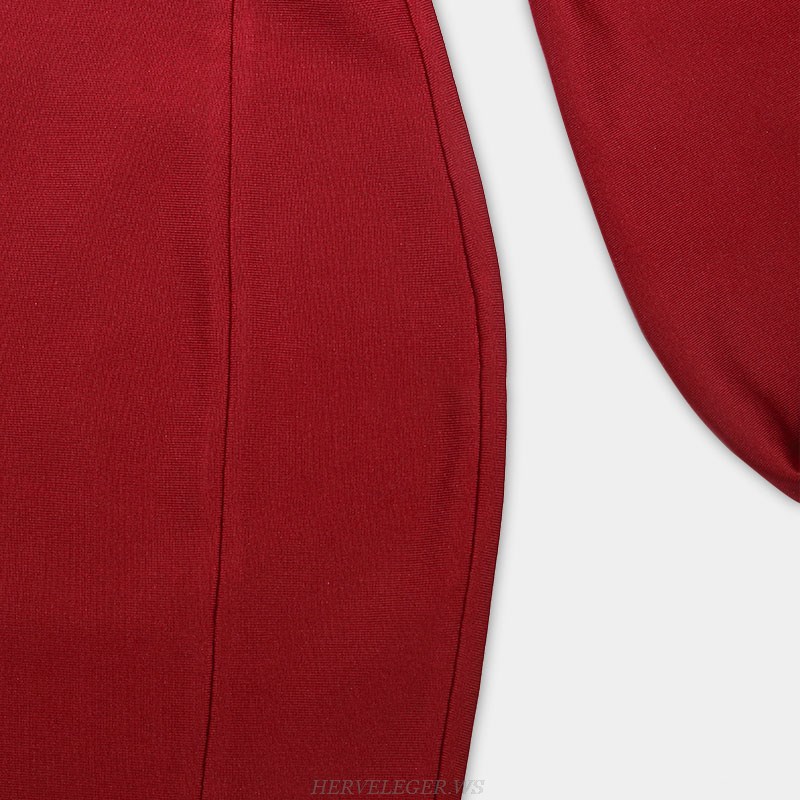 Herve Leger Burgundy Puff Sleeve Bustier Dress