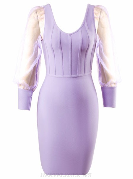 Herve Leger Lavender Puff Sleeve Dress