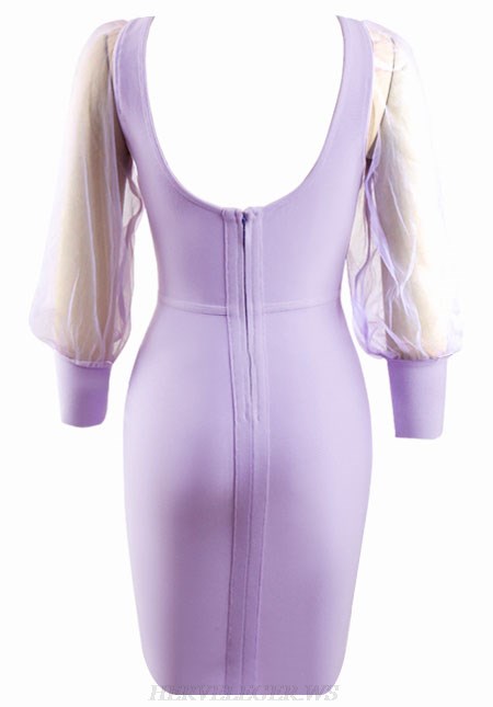 Herve Leger Lavender Puff Sleeve Dress