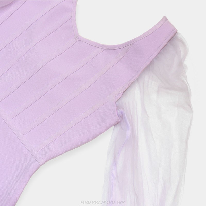 Herve Leger Lavender Puff Sleeve Dress