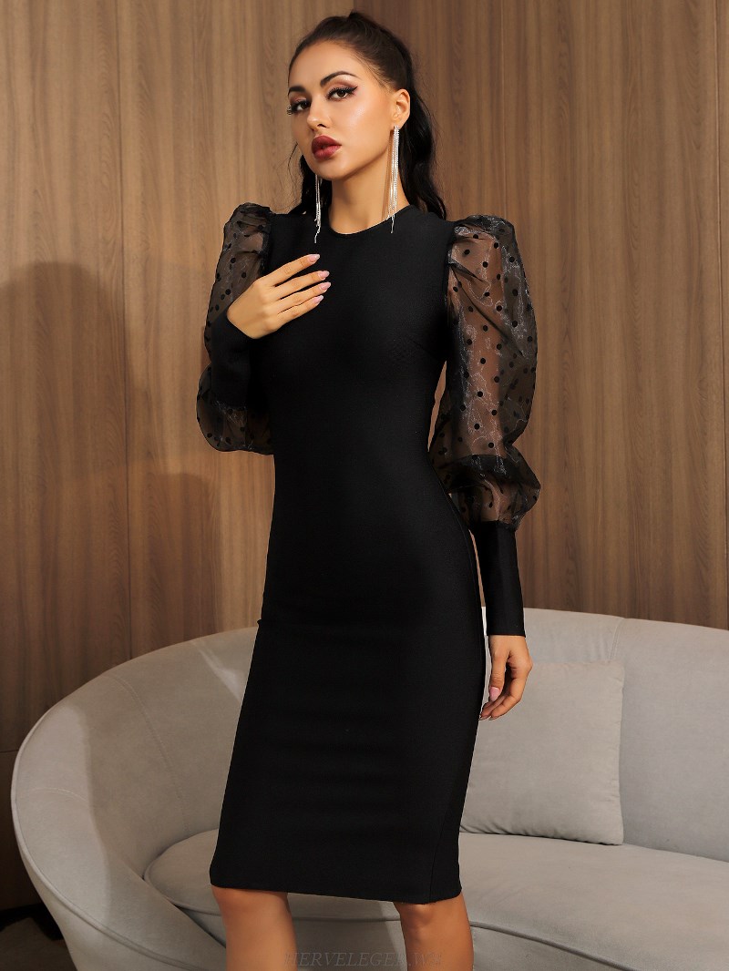 Herve Leger Black Puff Sleeve Dress