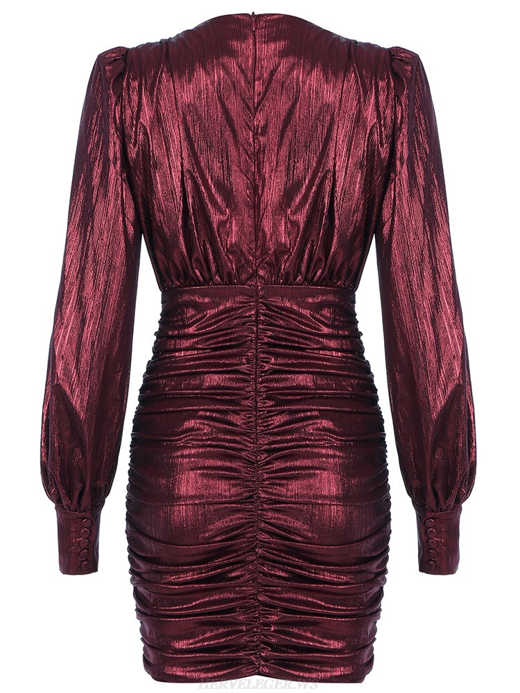 Herve Leger Mulberry Puff Sleeve Ruched Dress