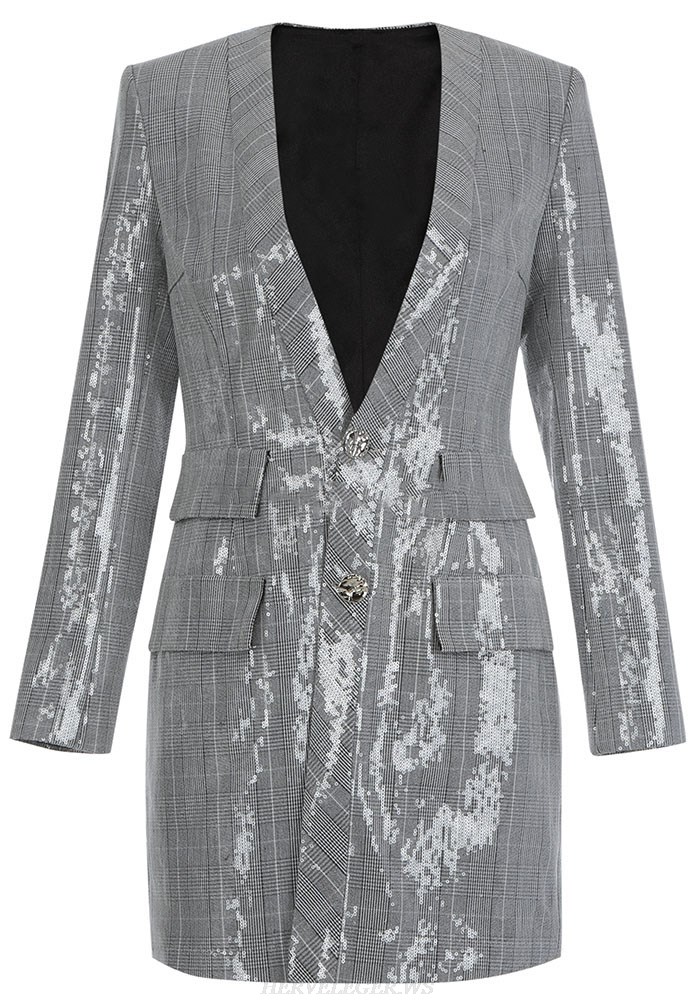 Herve Leger Silver Sequin Blazer Dress