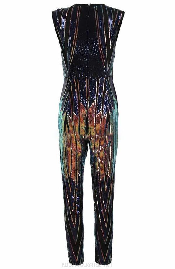 Herve Leger Rainbow Sequin Jumpsuit 