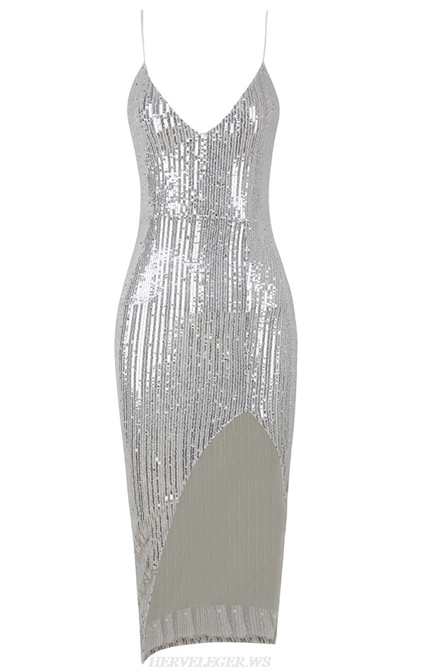 Herve Leger Silver Sequin Dress