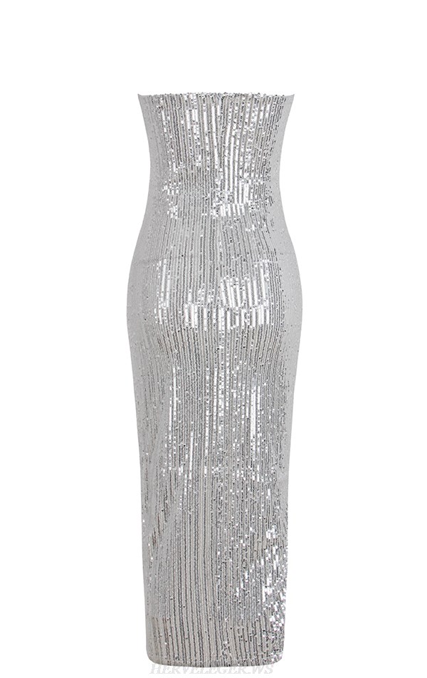 Herve Leger Silver Sequin Dress