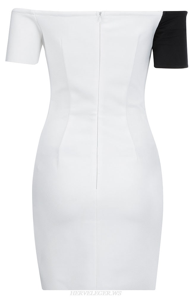 Herve Leger Black White Short Sleeve Bardot Dress