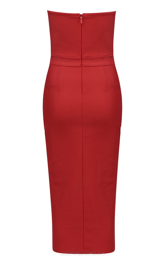 Herve Leger Red Strapless Draped Dress