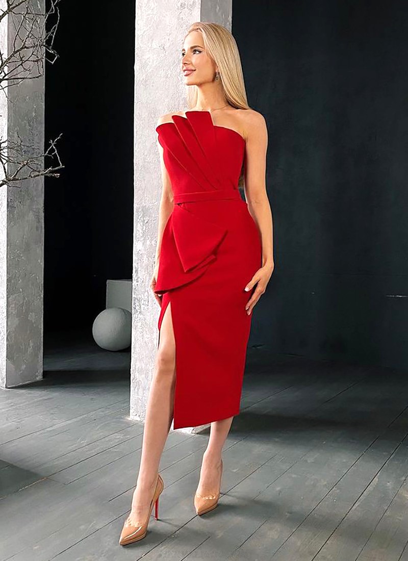 Herve Leger Red Strapless Draped Dress