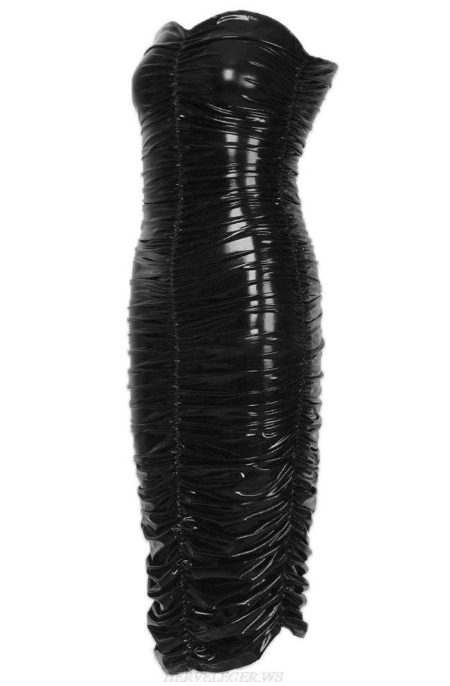 Herve Leger Black Strapless Ruched Dress