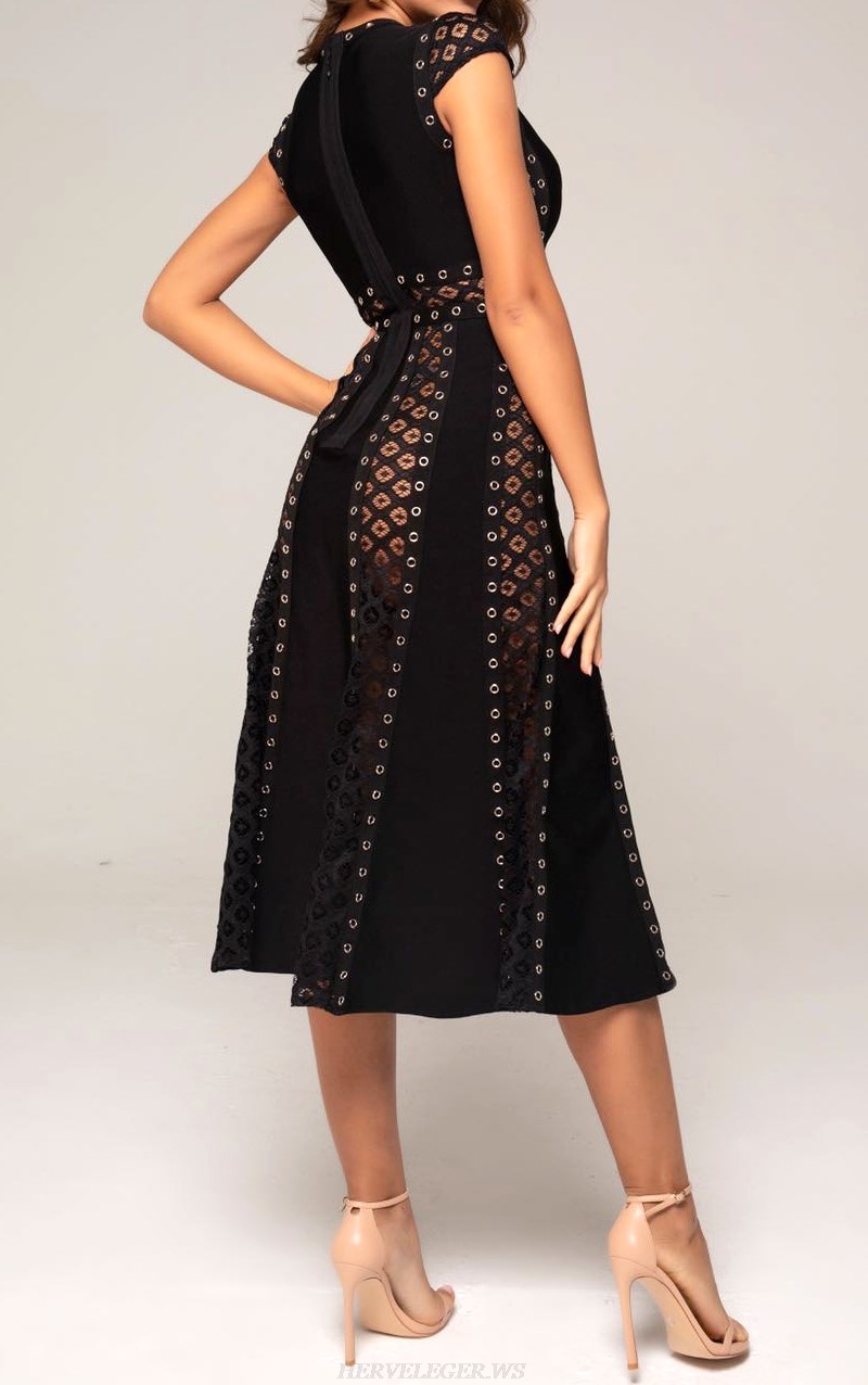 Herve Leger Black Studded A Line Dress