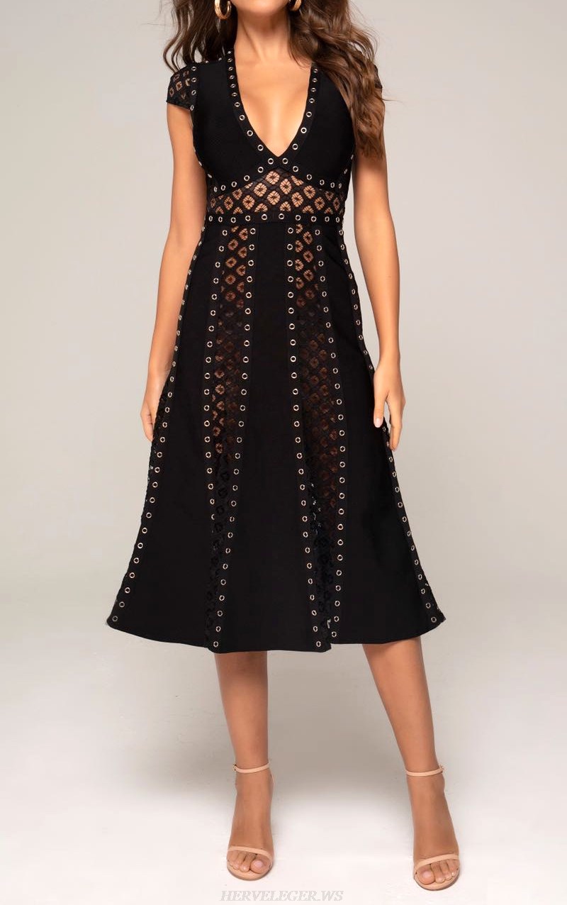 Herve Leger Black Studded A Line Dress