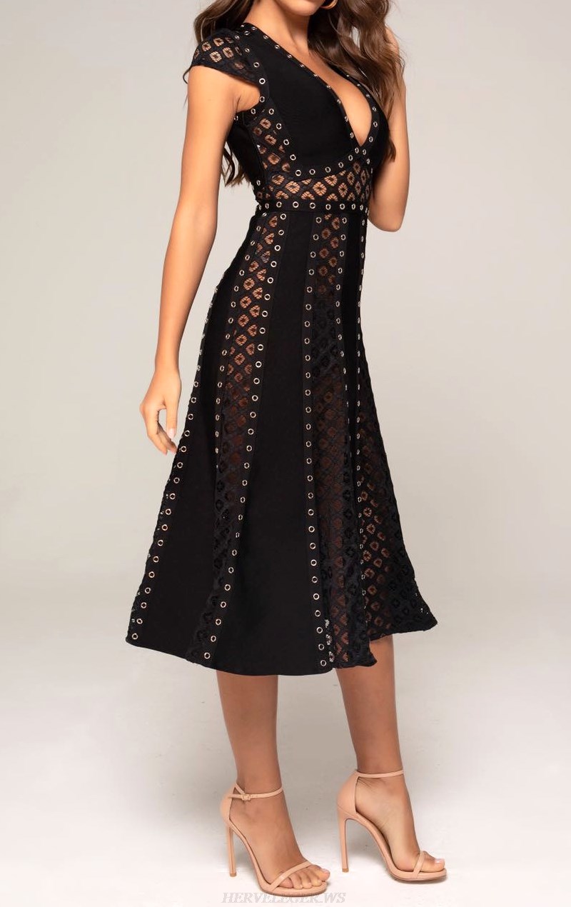 Herve Leger Black Studded A Line Dress