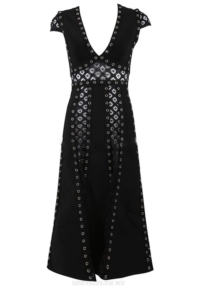 Herve Leger Black Studded A Line Dress