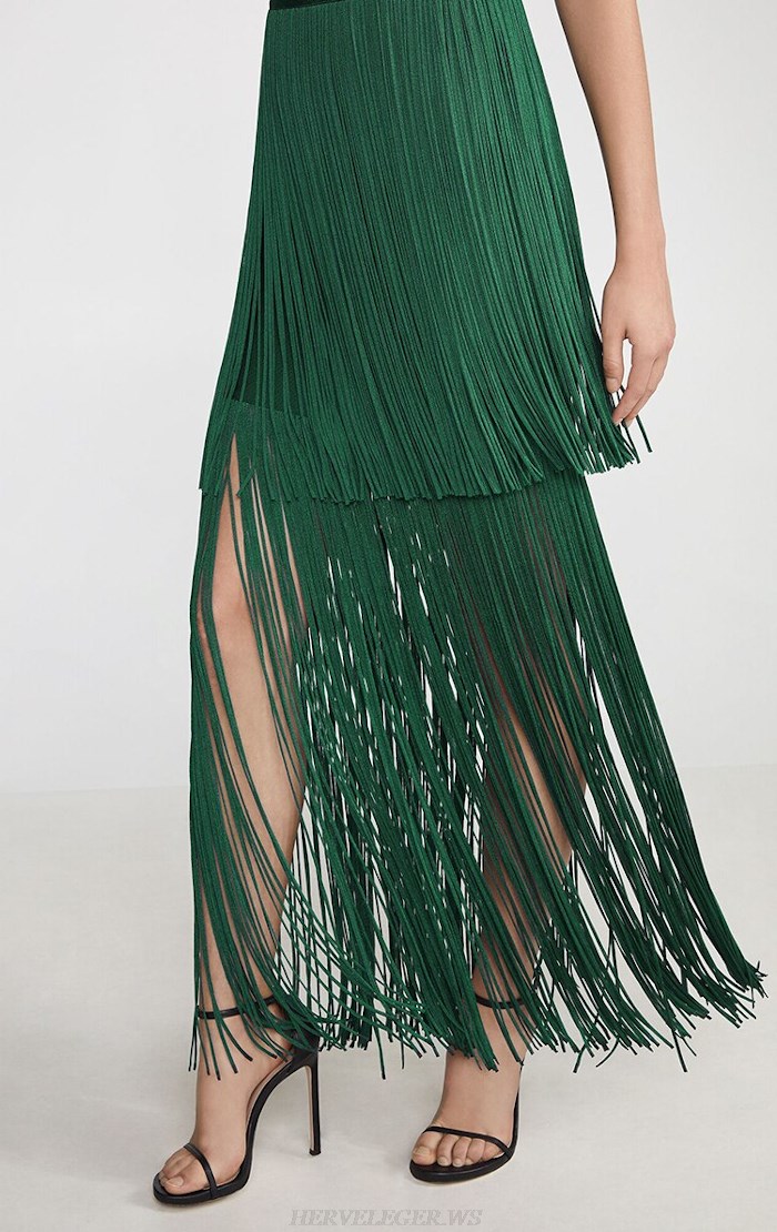 Herve Leger Green Tassel Gown