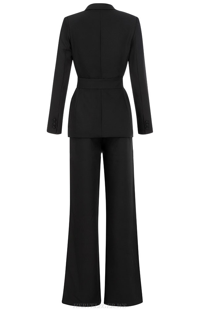 Herve Leger Black Tie Belt Suit