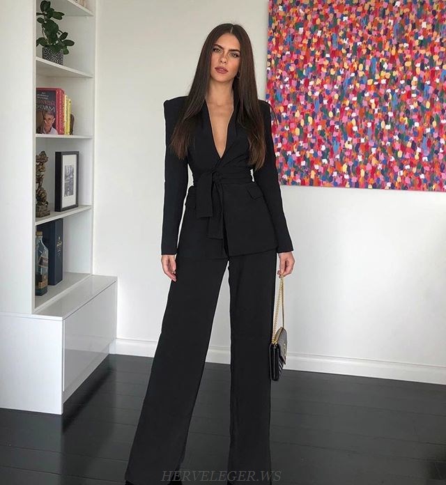 Herve Leger Black Tie Belt Suit