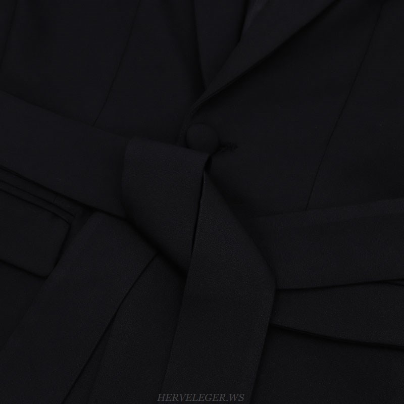 Herve Leger Black Tie Belt Suit