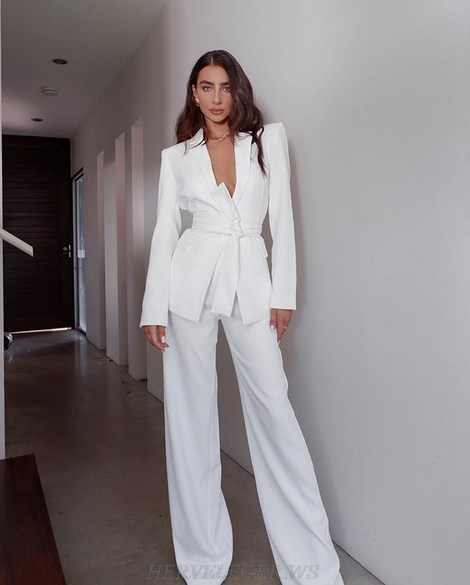 Herve Leger White Tie Belt Suit