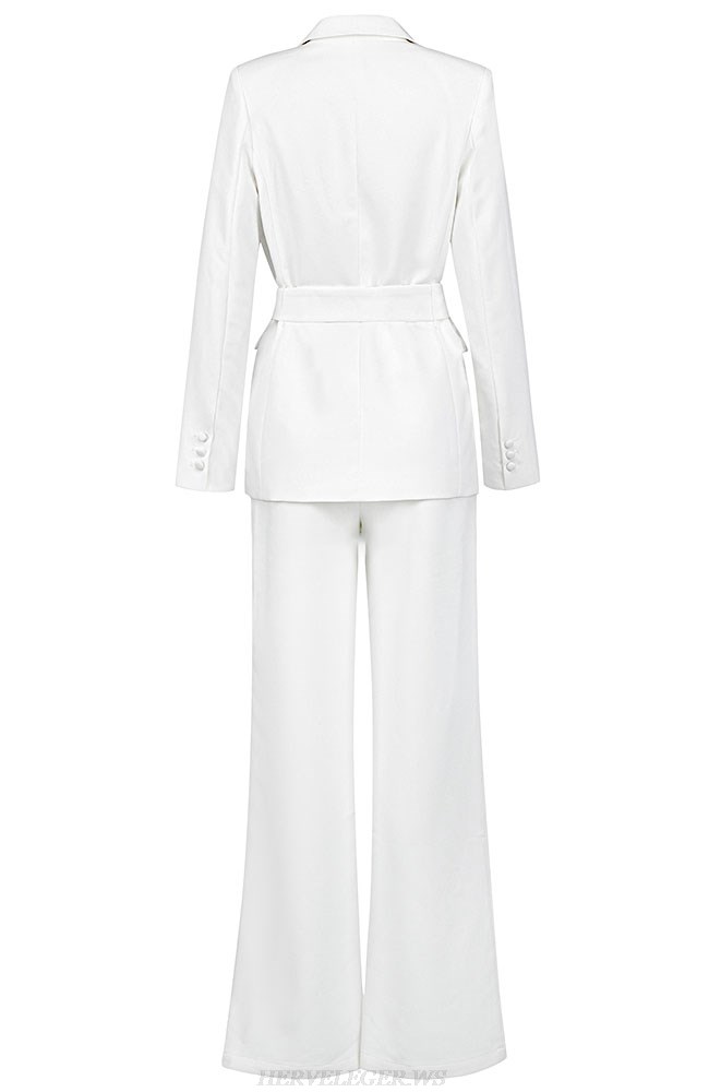 Herve Leger White Tie Belt Suit