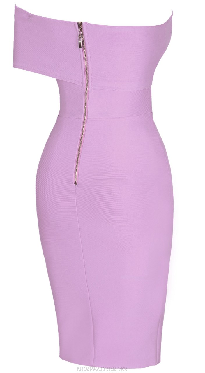 Herve Leger Lavender Asymmetric Bardot Dress