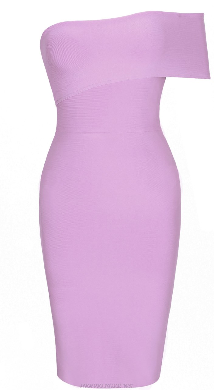 Herve Leger Lavender Asymmetric Bardot Dress