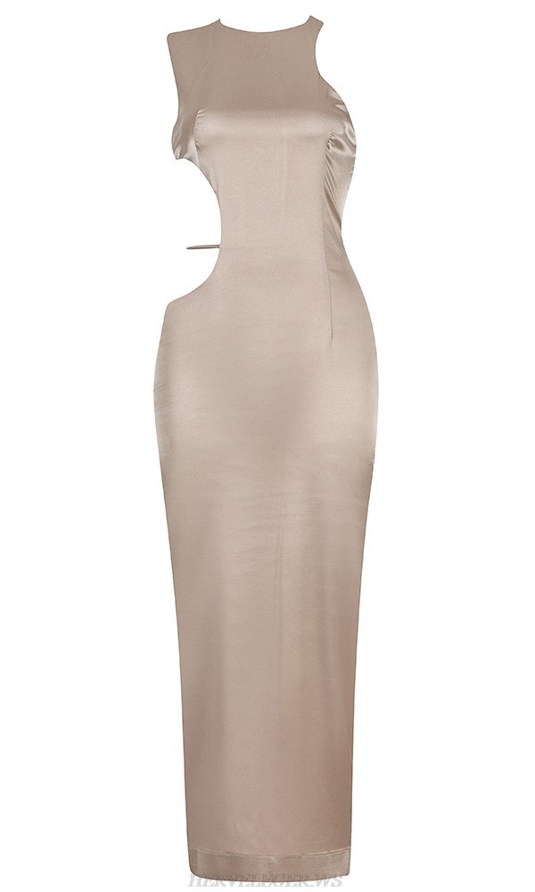 Herve Leger Nude Asymmetric Silk Dress