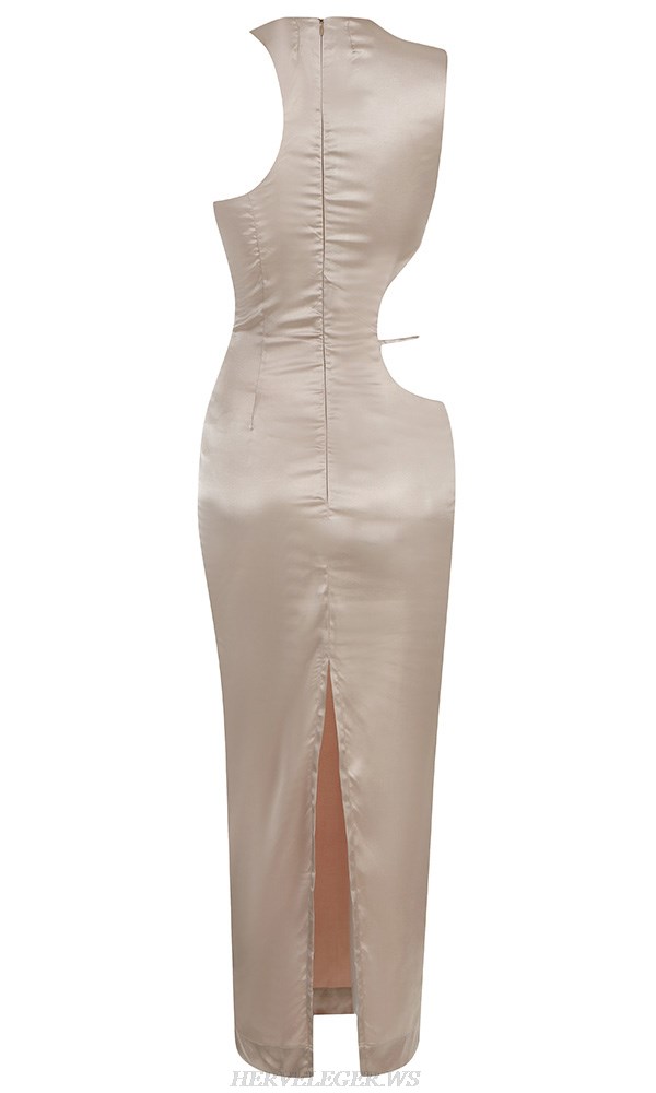 Herve Leger Nude Asymmetric Silk Dress