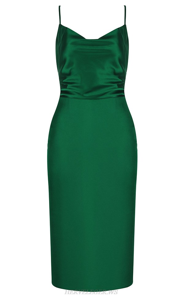 Herve Leger Green Backless Satin Dress