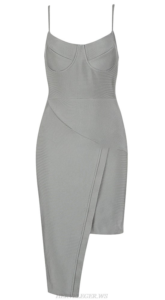 Herve Leger Grey Bustier Asymmetric Dress