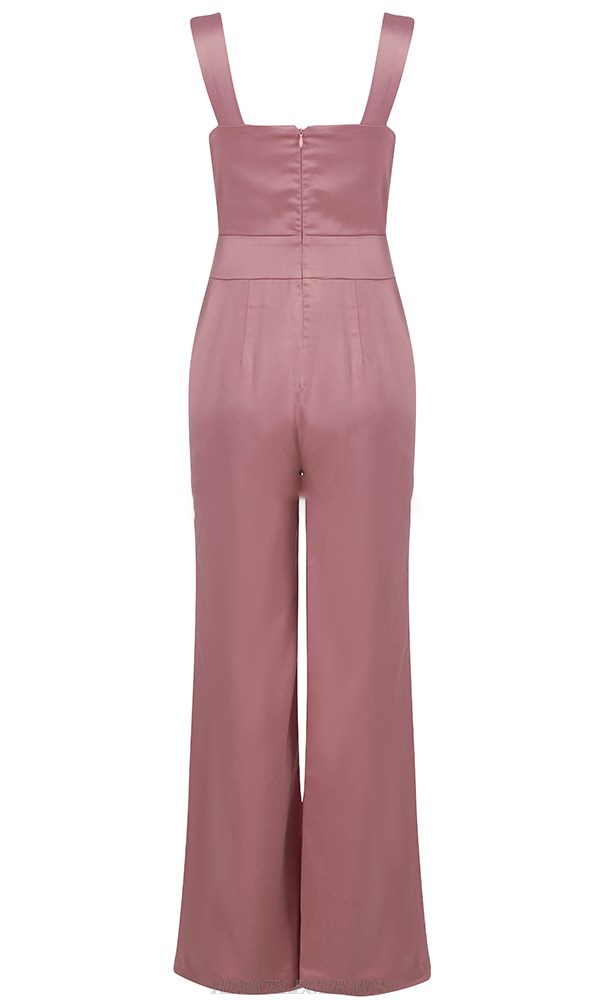 Herve Leger Pink Bustier Detail Silk Jumpsuit Thulian