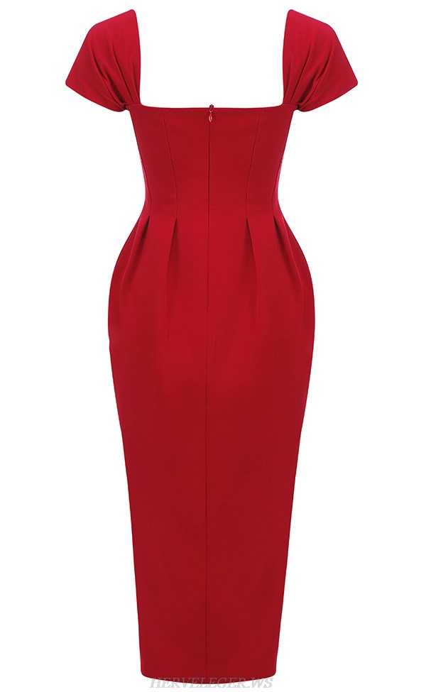 Herve Leger Red Bustier Pleated Dress