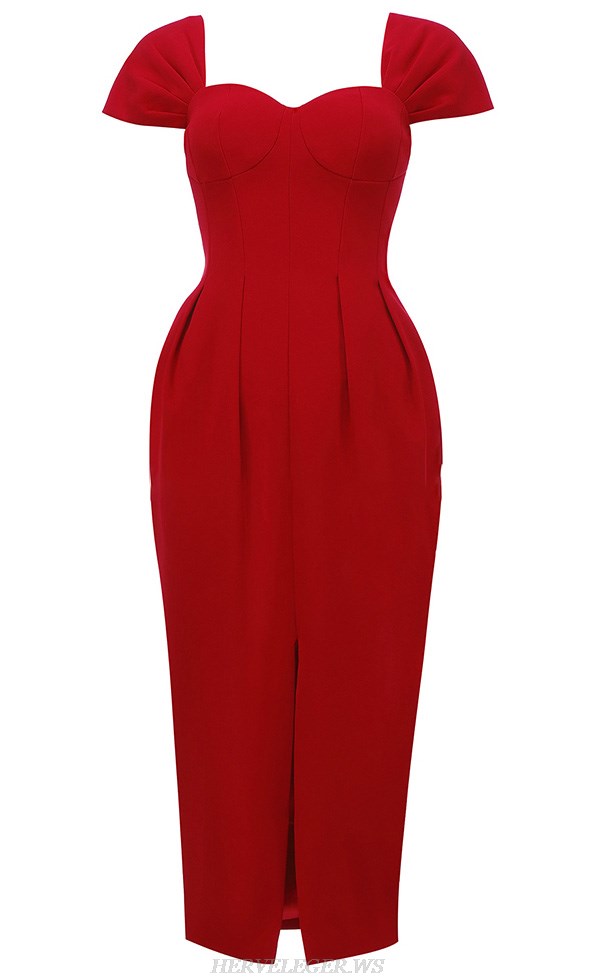 Herve Leger Red Bustier Pleated Dress