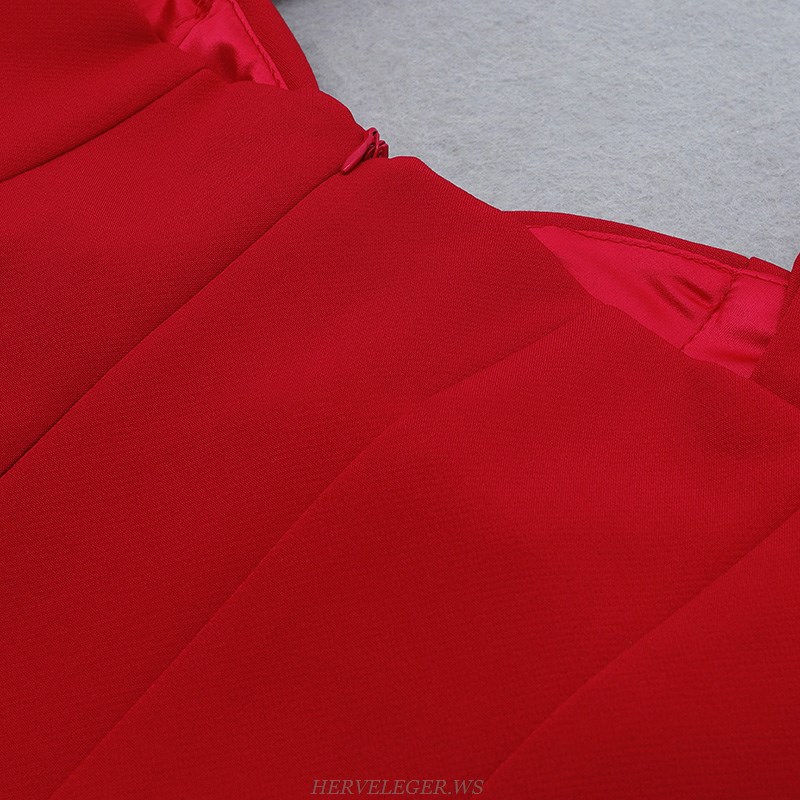 Herve Leger Red Bustier Pleated Dress