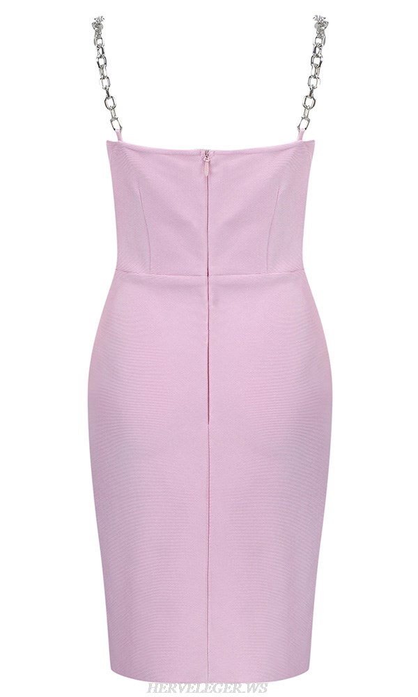 Herve Leger Pink Chain Strap Bustier Dress