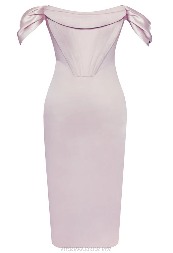 Herve Leger Draped Bardot Satin Dress