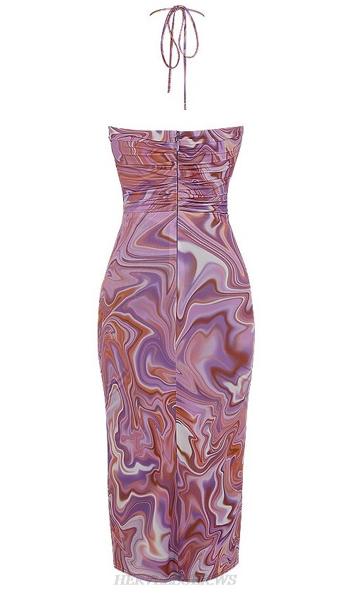 Herve Leger Halter Cut Out Printed Dress