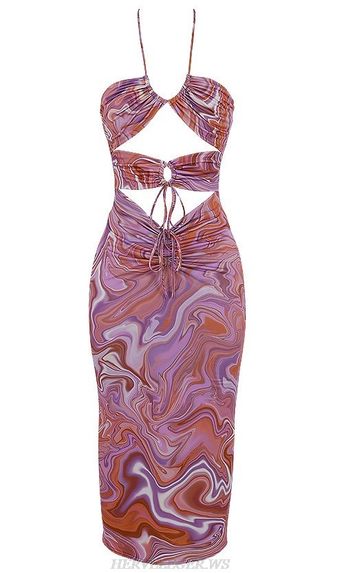 Herve Leger Halter Cut Out Printed Dress