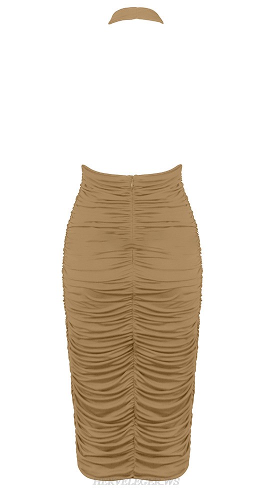 Herve Leger Nude Halter Ruched Dress