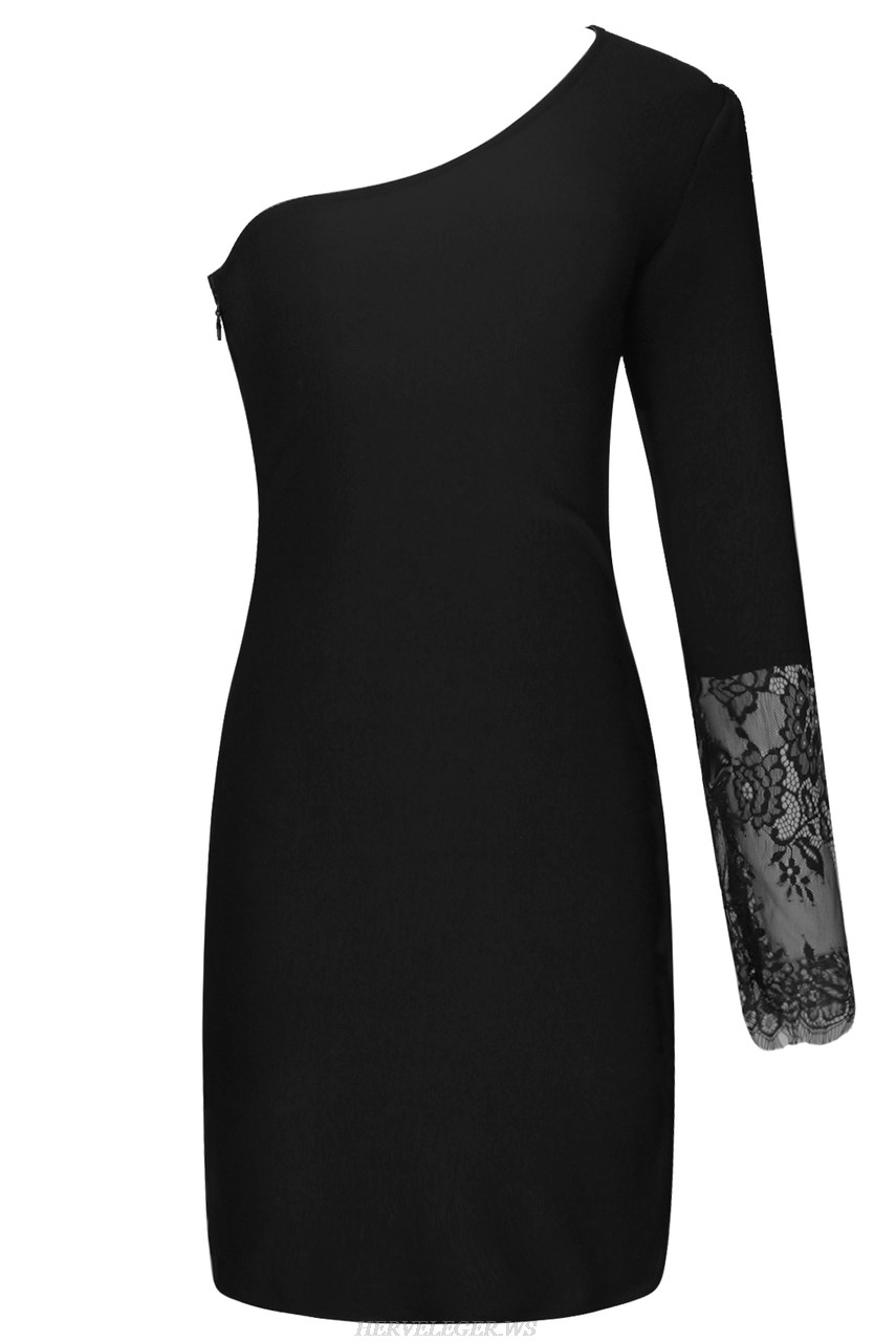 Herve Leger Black Lace One Sleeve Dress