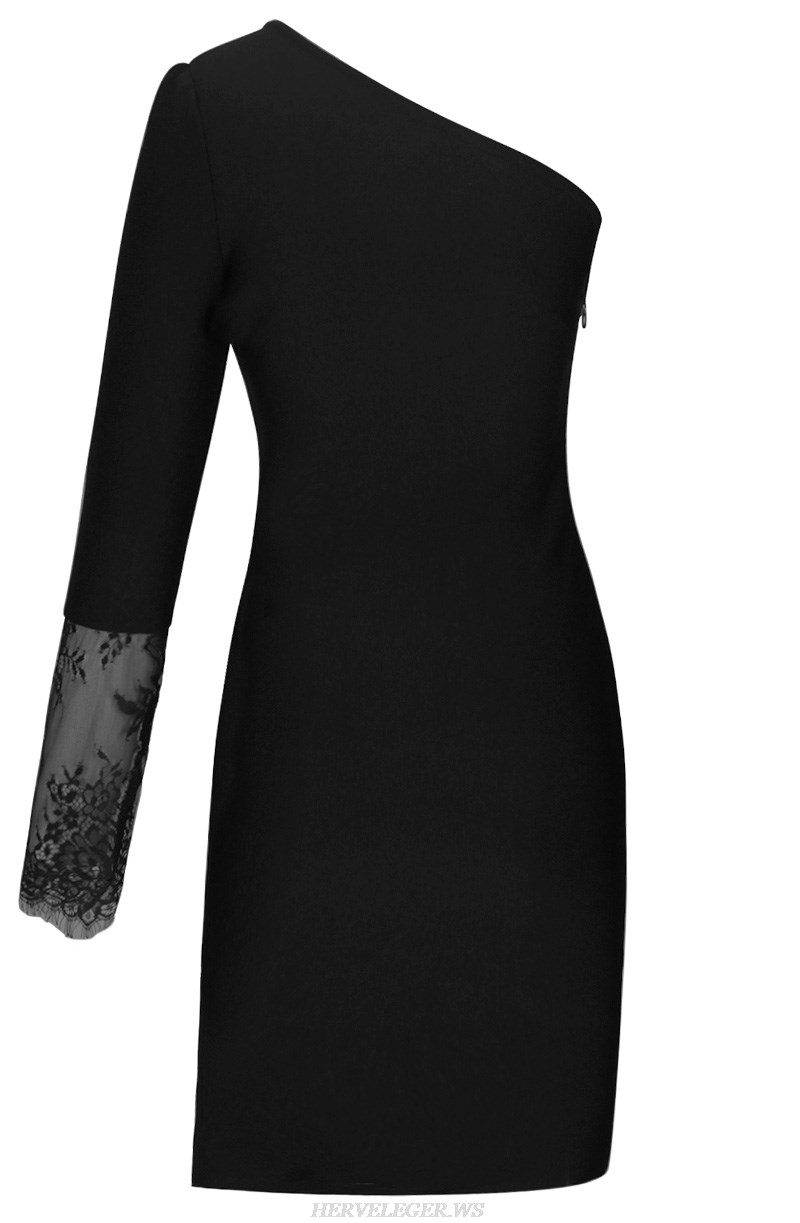 Herve Leger Black Lace One Sleeve Dress