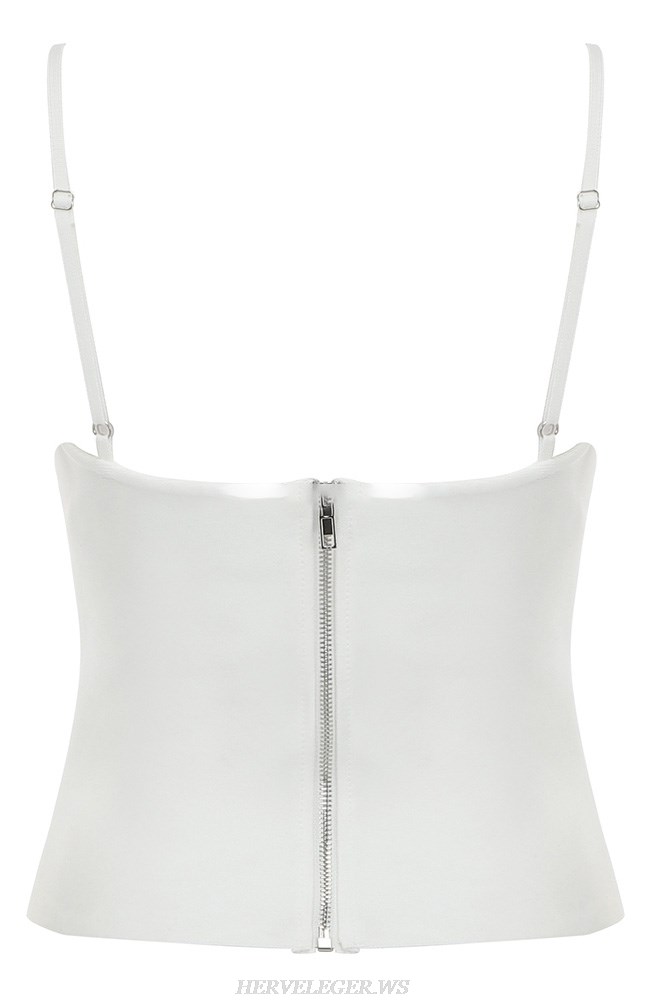 Herve Leger White Mesh Detail Crop Top