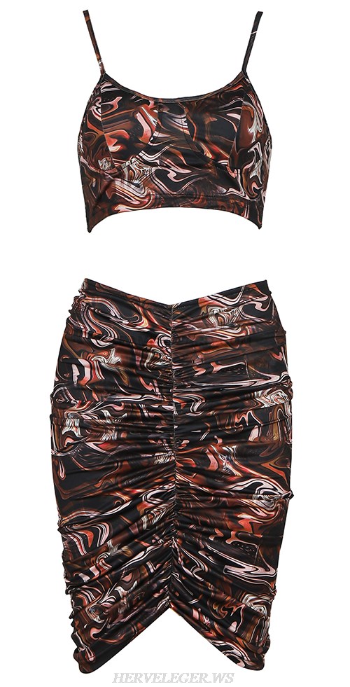 Herve Leger Printed Ruched Two Piece Dress